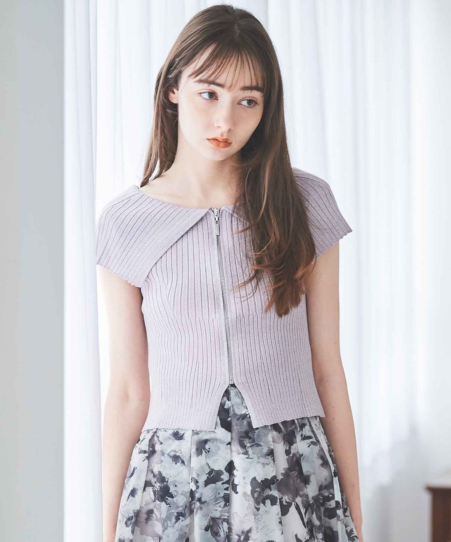 【予約】ワイドリブラメジップニット 【予約】ワイドリブラメジップニット