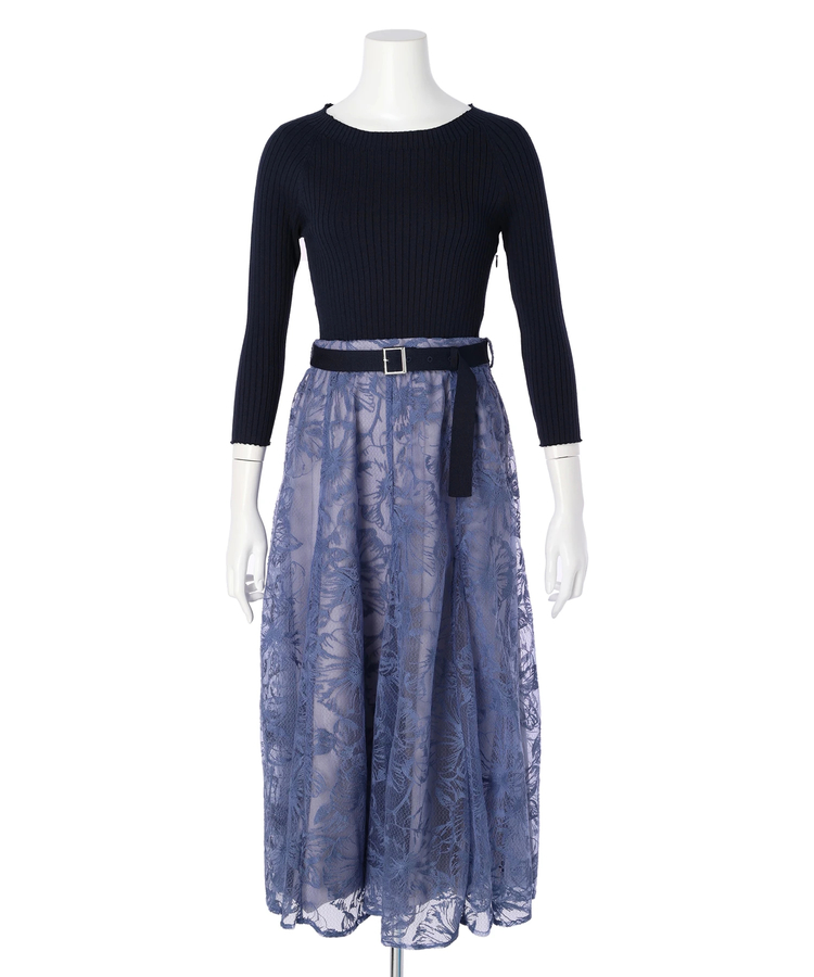 線タッチ刺繍ドッキングワンピース 線タッチ刺繍ドッキングワンピース