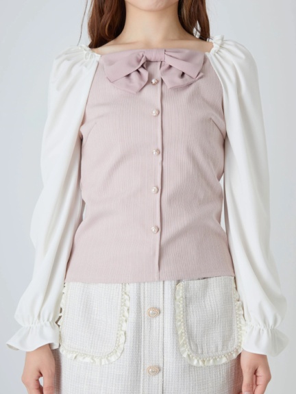 スクエアネックリボンTOPS スクエアネックリボンTOPS