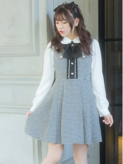 ラメ千鳥リボンワンピース ラメ千鳥リボンワンピース