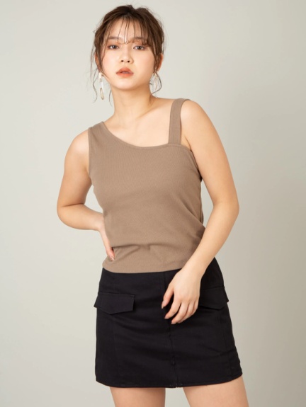アシメタンク付きカシュクールニット