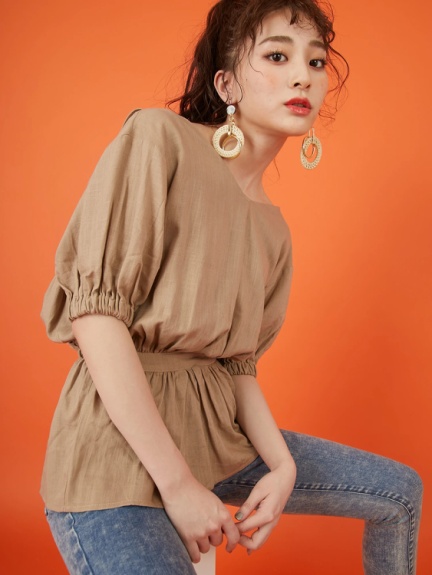 麻調ギャザーTOPS 麻調ギャザーTOPS