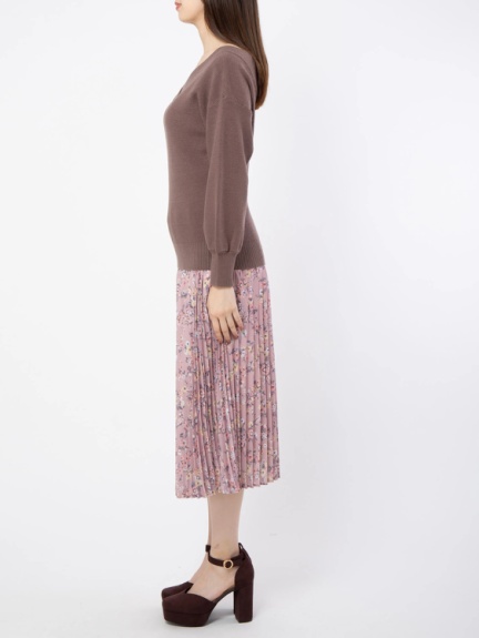 フラワープリーツスカートニットセットアップ