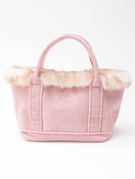 ファー付きコーデュロイトート
