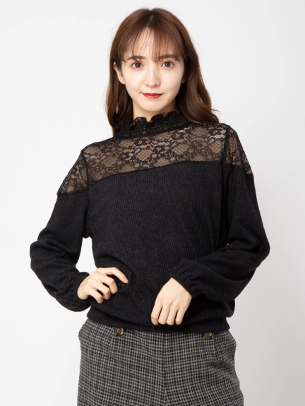 レース切替プチハイニットソー