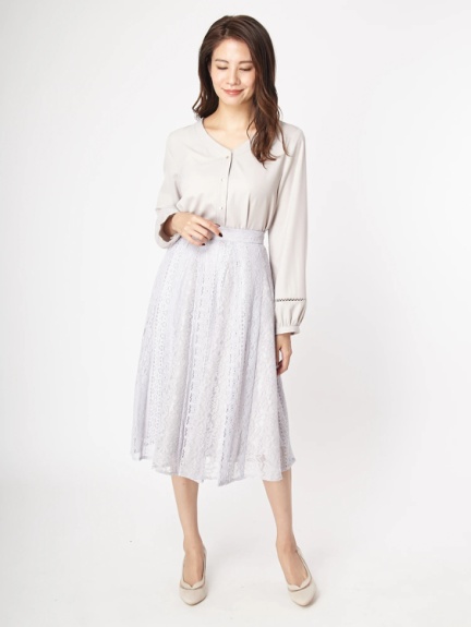 ハギレース切替フレアスカート