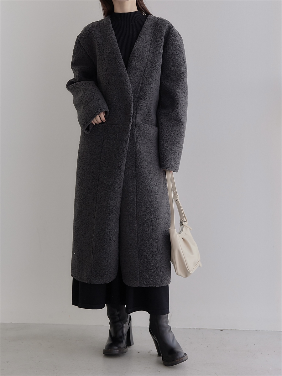 【RE ARRIVAL】 no collar boa coatigan / charcoal 【RE ARRIVAL】 no collar boa coatigan / charcoal