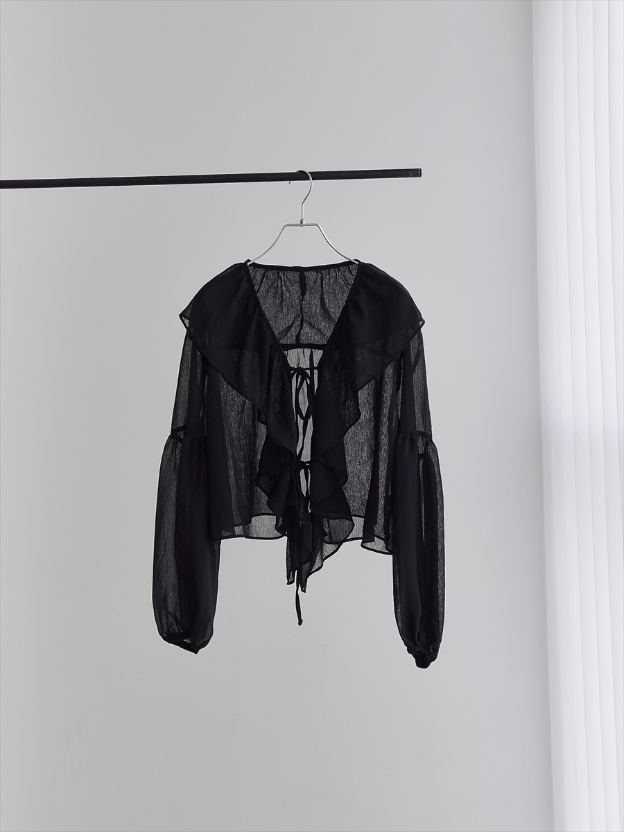 【NEW】double ribbon frill blouse / black