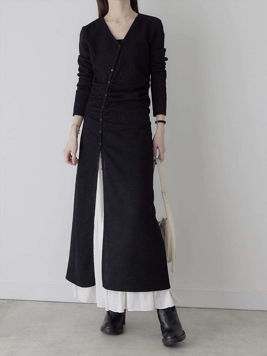 【NEW】 button line asymmetry dress / black 【NEW】 button line asymmetry dress / black