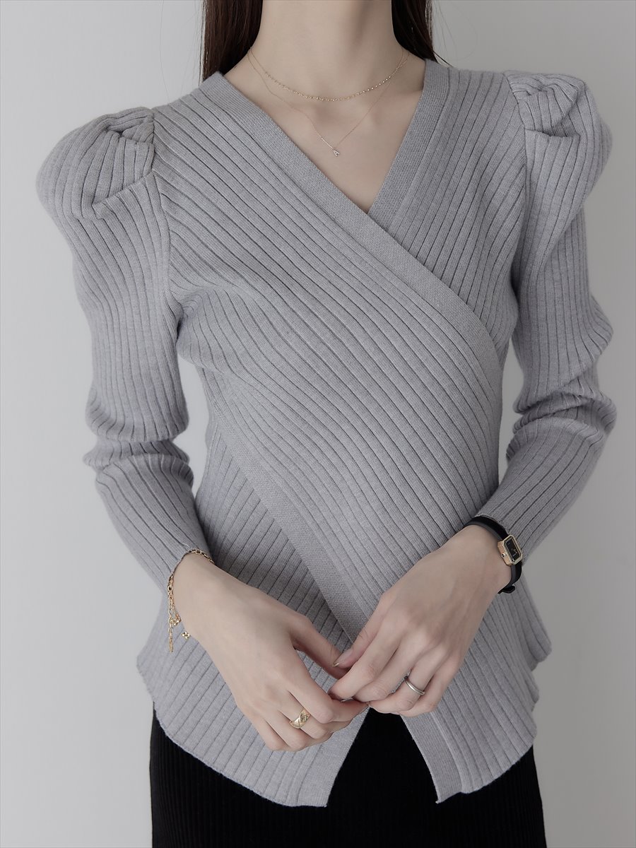 【RE ARRIVAL】 puff shoulder cachecoeur knit / grey