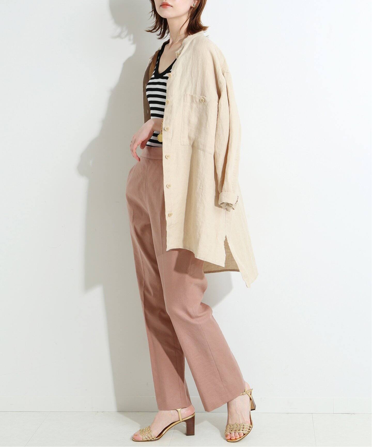 IENA LA BOUCLE 麻ストレッチ フレアパンツ◆
