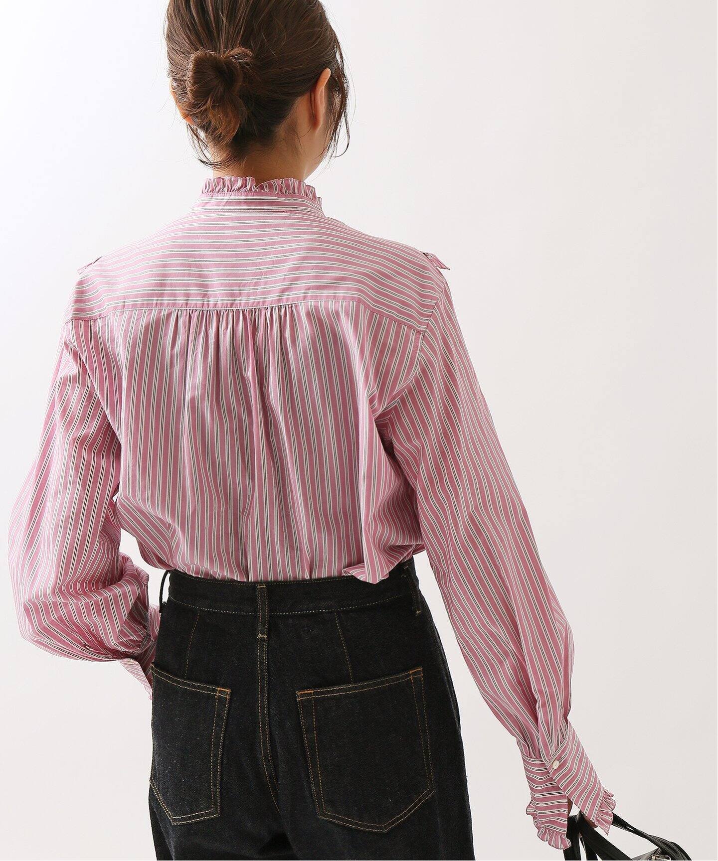 《予約》コットンリヨセルシルクフリルシャツブラウス◆