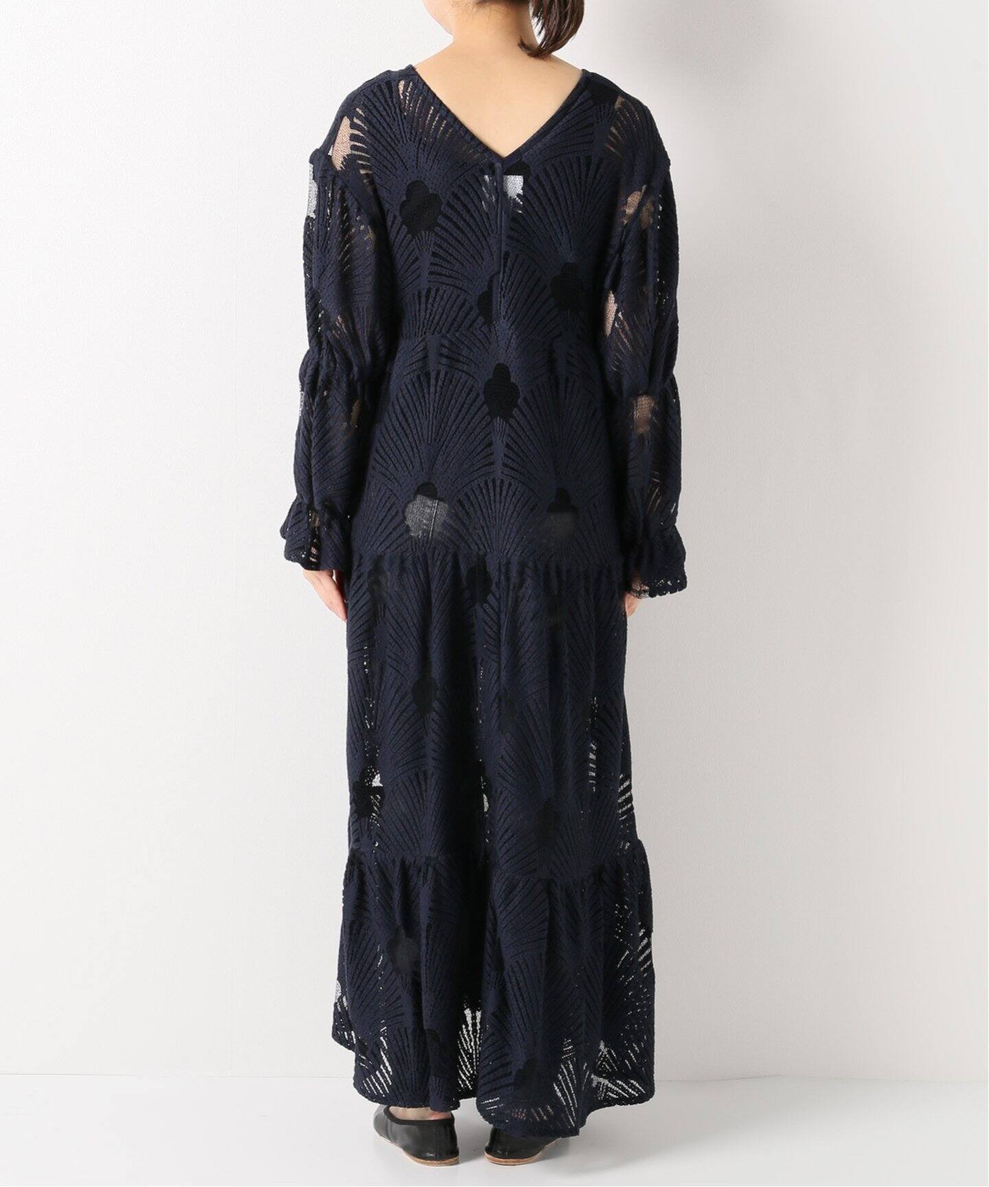 IENA LA BOUCLE リーフ柄レースティアードドレス◆