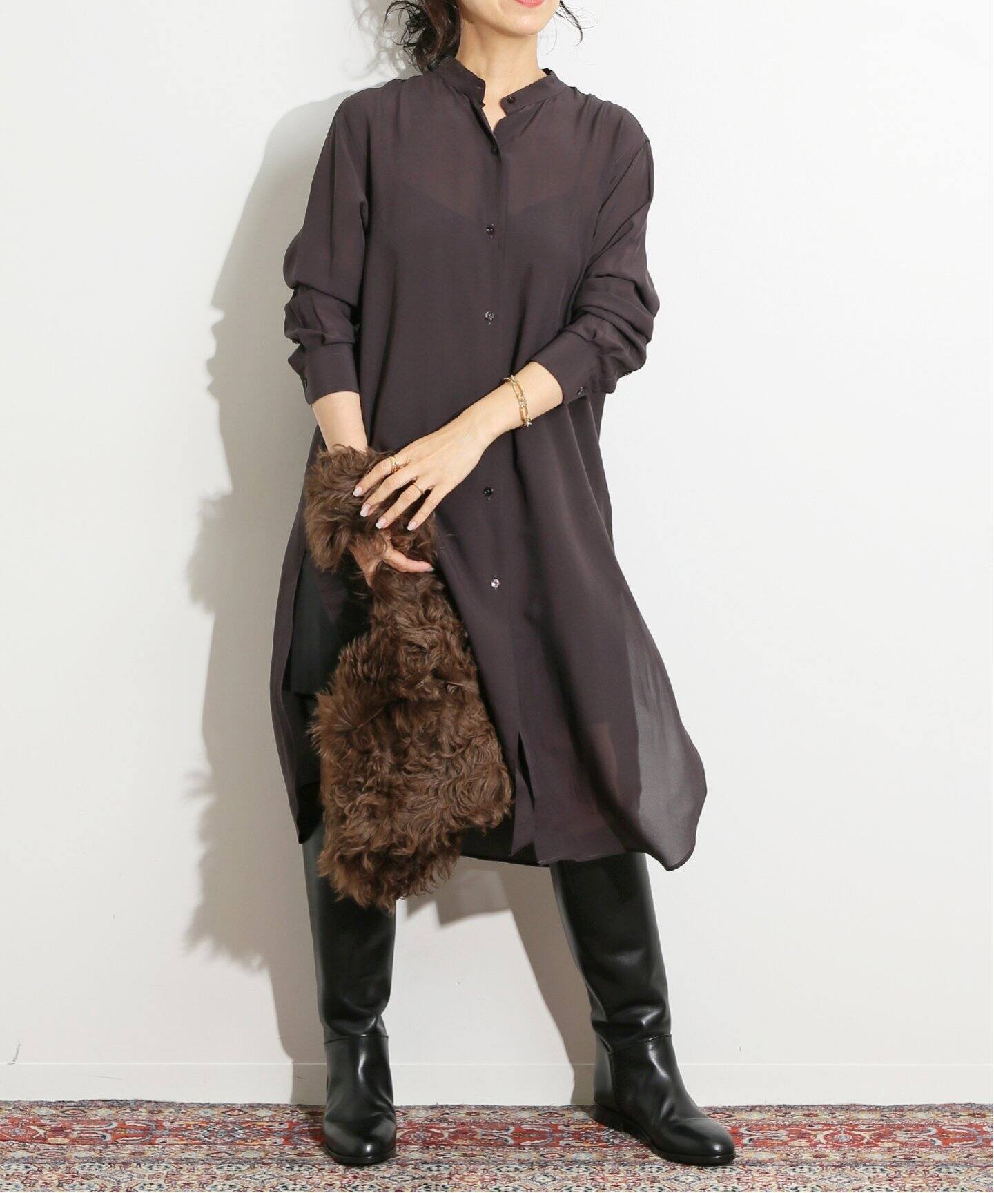IENA LA BOUCLE シルクローン ロングシャツ◆ IENA LA BOUCLE シルクローン ロングシャツ◆