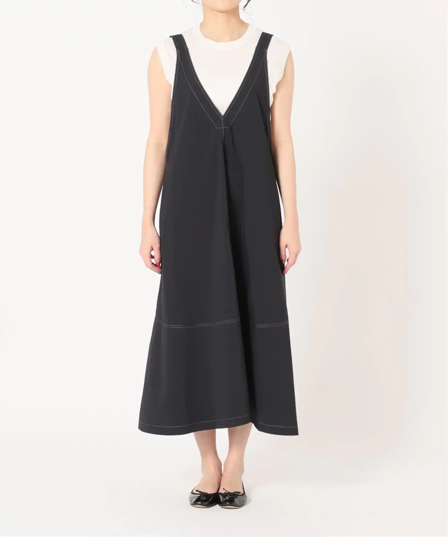 《予約》タスランVネックデザインワンピース