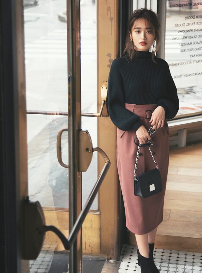 ボリュームスリーブボトルネックニットトップス[k8217v]