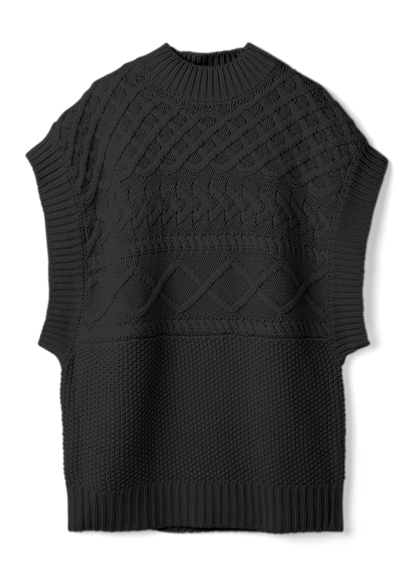 ハイネックケーブル編みニットベスト[fo1478]