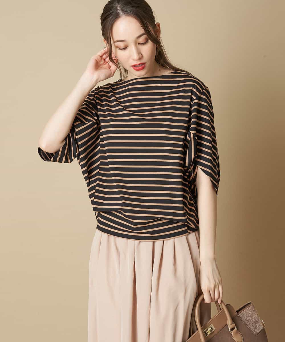 【洗濯機で洗える】【秋まで着られる】変形スリーブボーダーカットソー