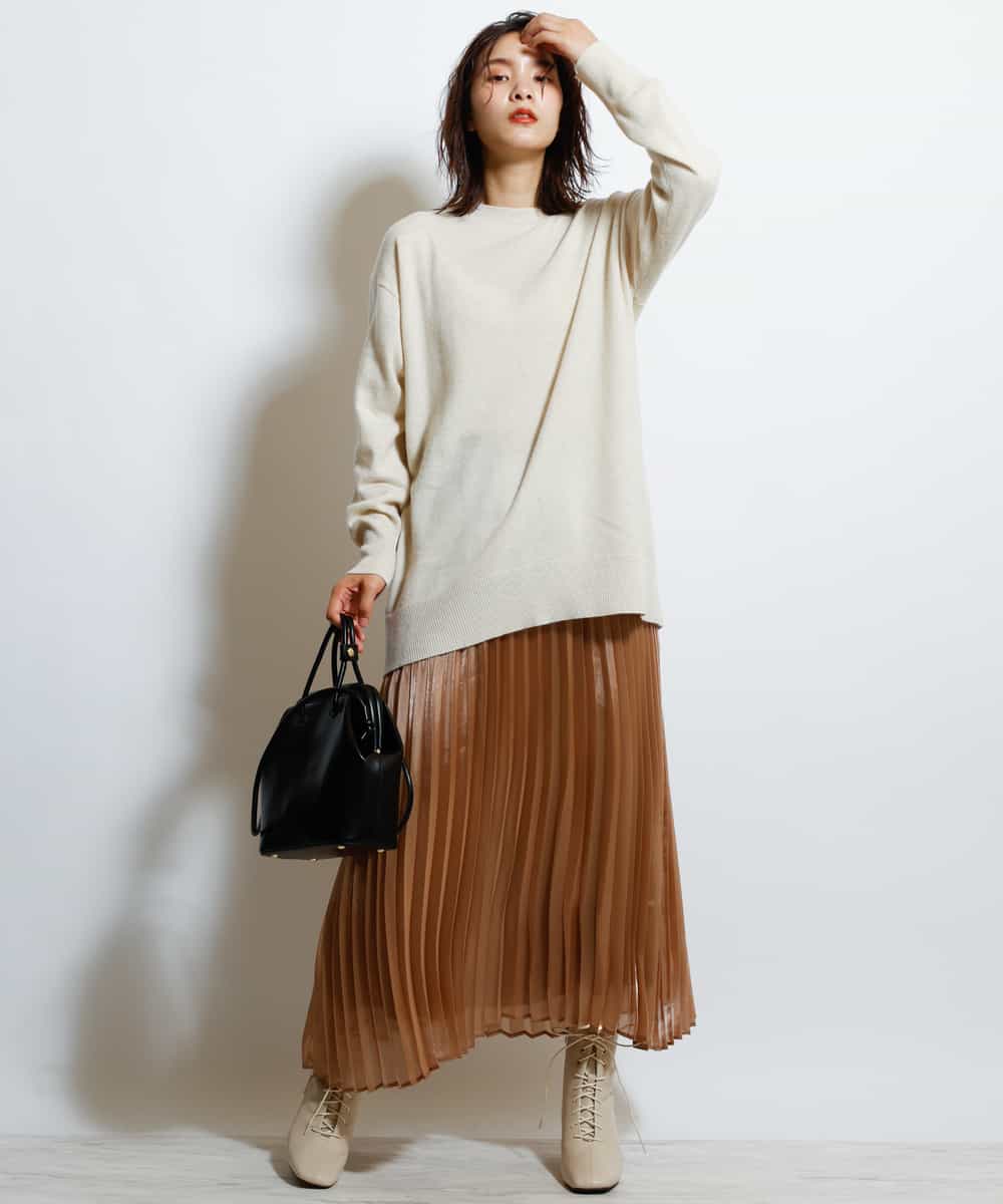 【a.v.v Charme】ウールカシミヤ混クルーネックチュニックニット 【a.v.v Charme】ウールカシミヤ混クルーネックチュニックニット