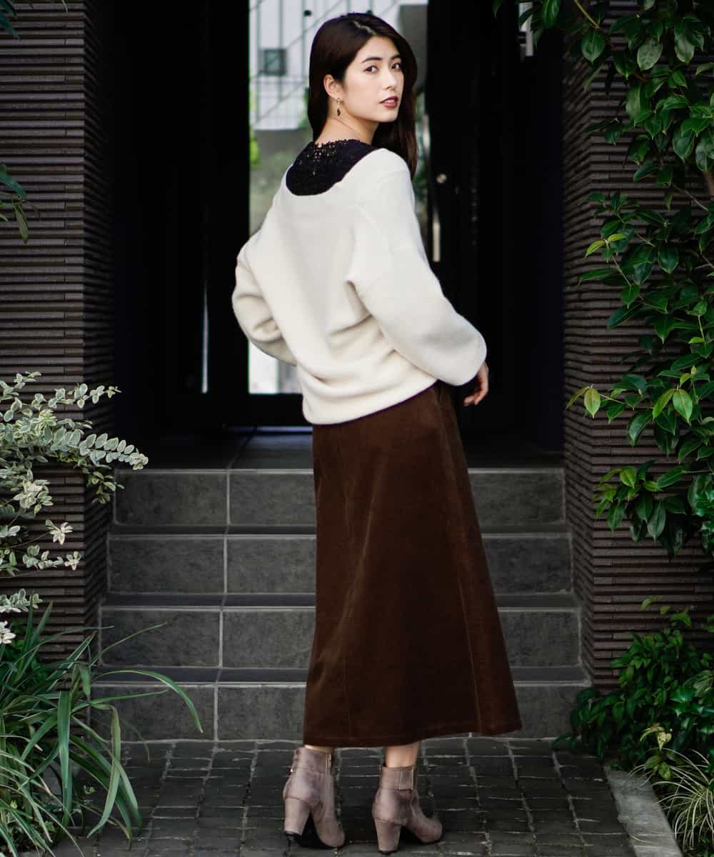 コーデュロイフロントボタンフレアスカート コーデュロイフロントボタンフレアスカート