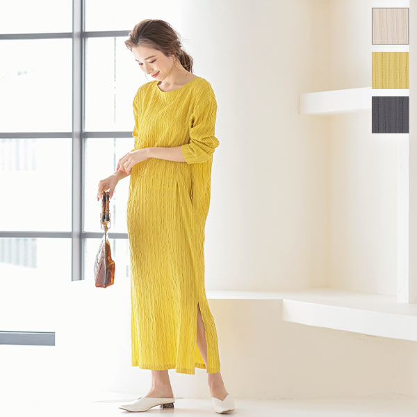 ドビーストライプサイドスリットIラインワンピース [E2727]