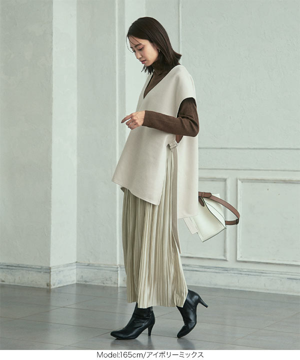 ≪アウター&ブーツ ポイント10倍!!≫フェイクウールポンチョジレ [C5802]