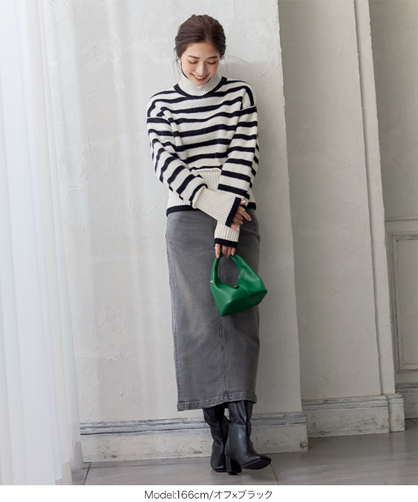 ハイネックショート丈ニットトップス [C5917]