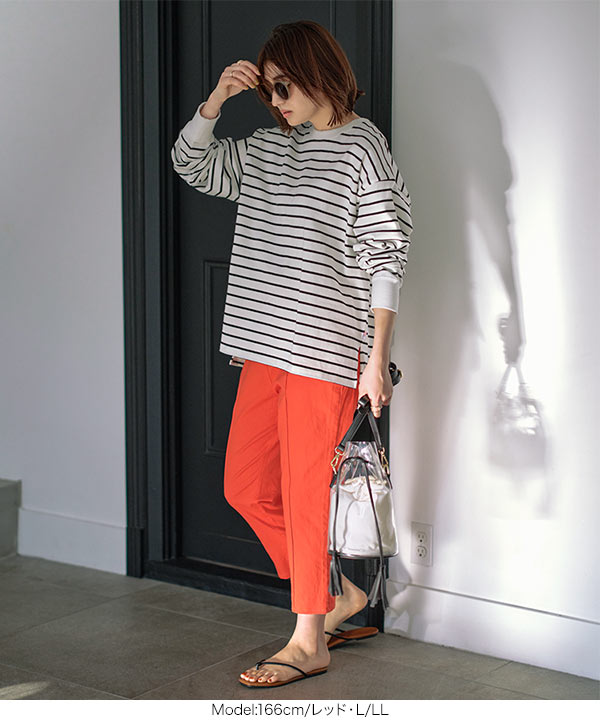 ストレッチリネン混クロップドテーパードパンツ [M3587]