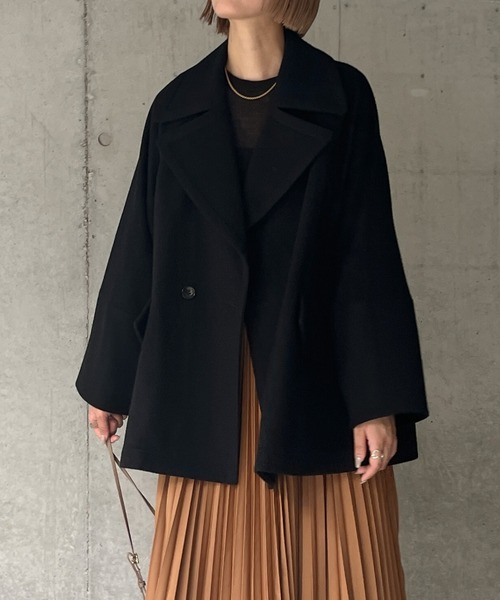 【Audrey and John Wad】ウールビーバービッグカラーハーフコート