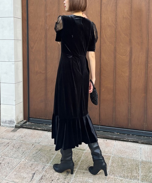 【Audrey and John Wad】ストレッチベロア×ドットフロッキードレス -手洗い可-