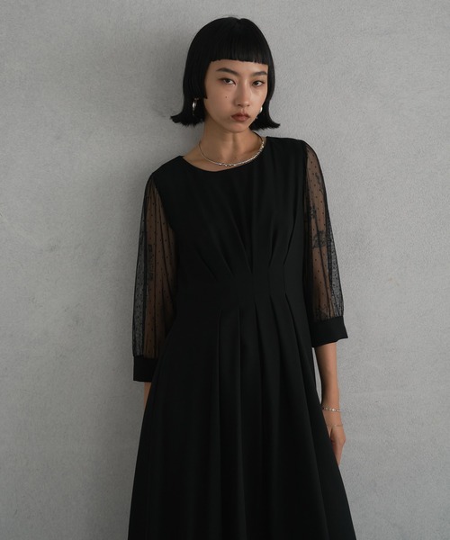 【Audrey and John Wad】バックサテンジョーゼット×ドットチュールドレス