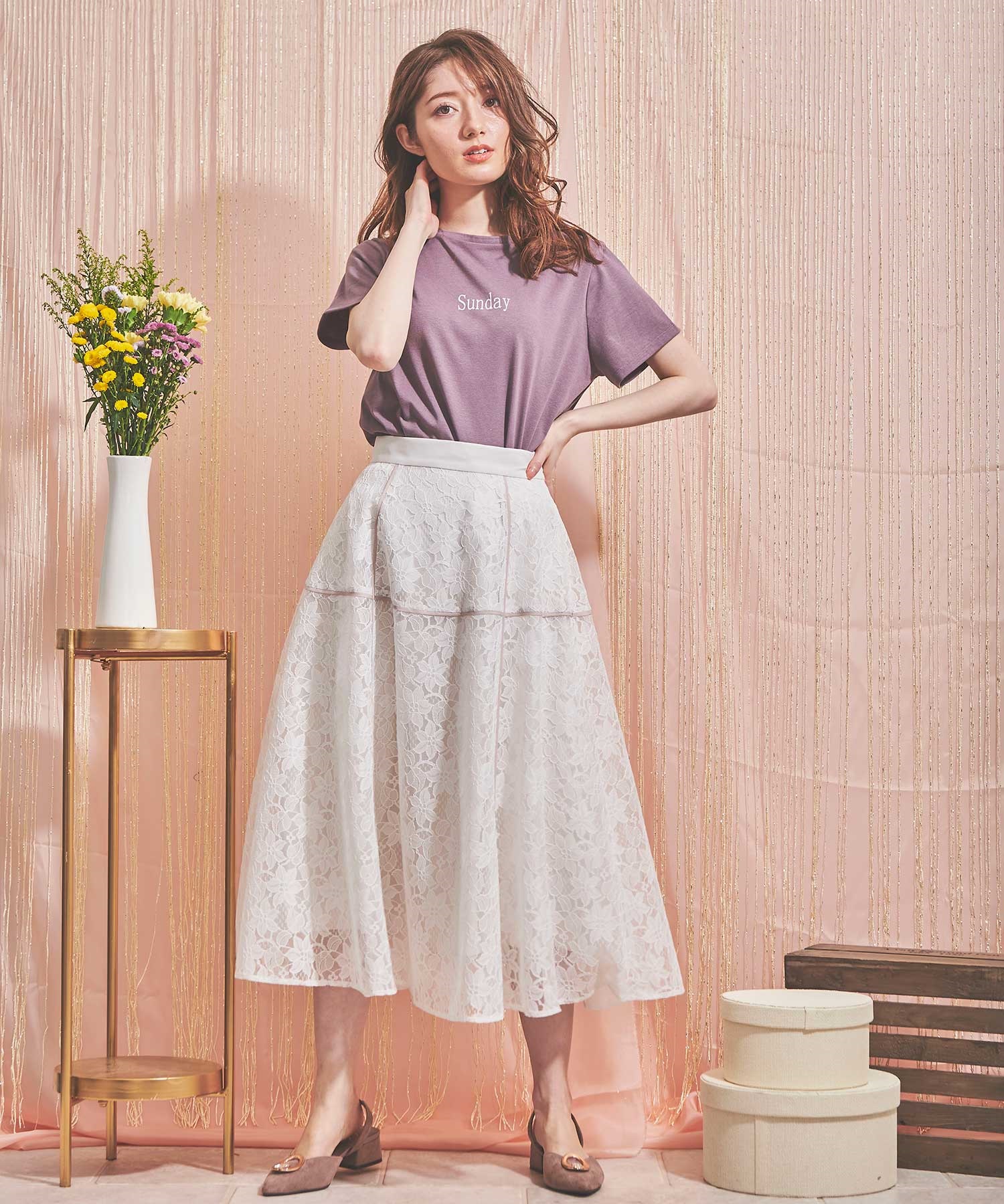 フラワーレース切替スカート