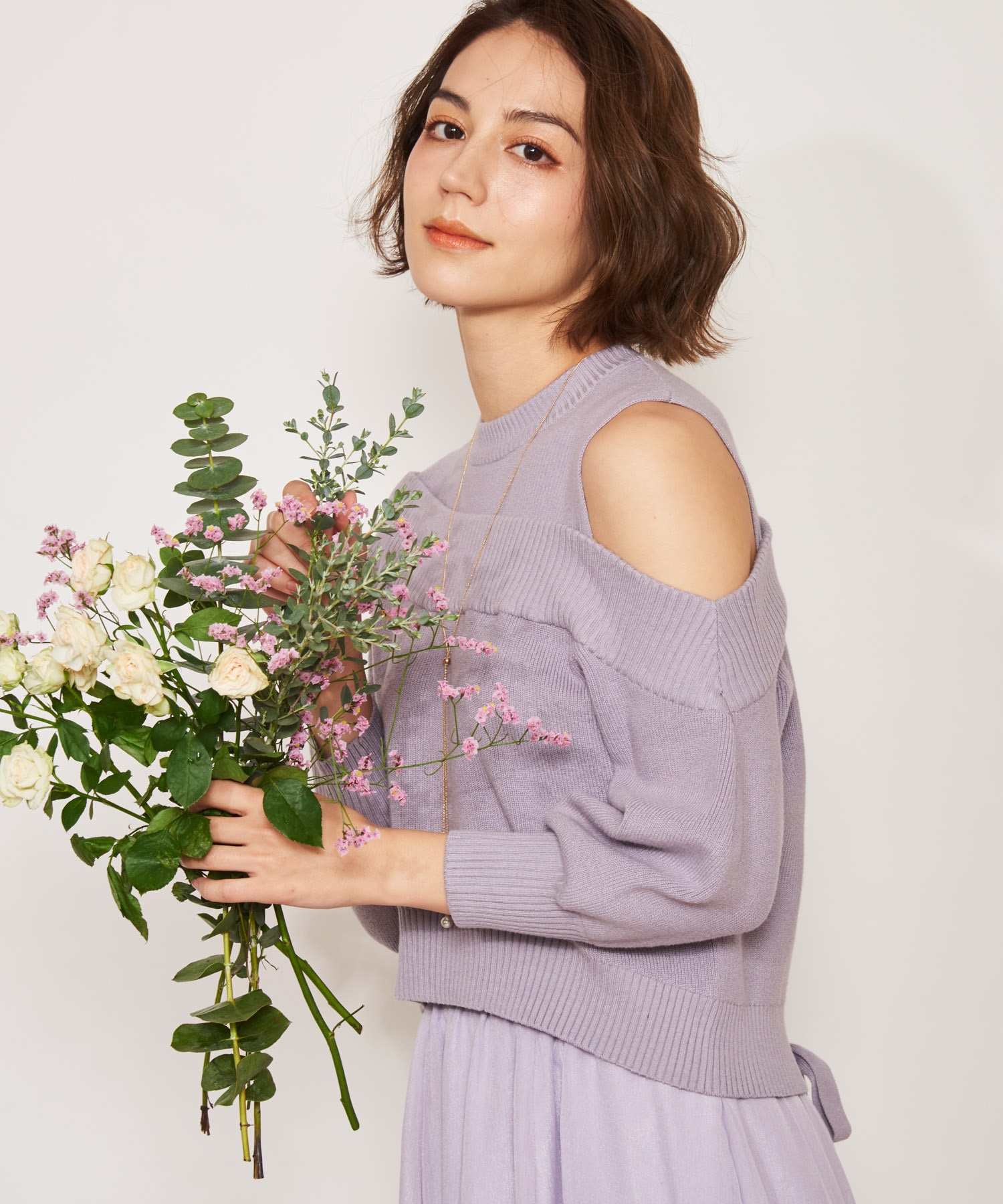 【予約】オープンショルダーレイヤードニット