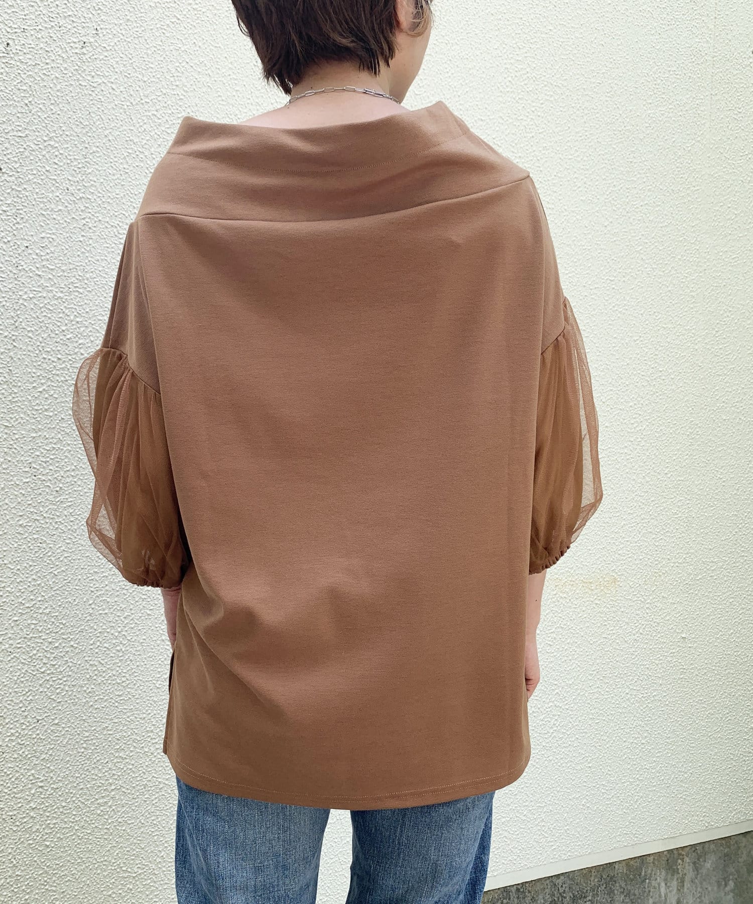 【WEB限定】フード見えチュール7分袖プルオーバー