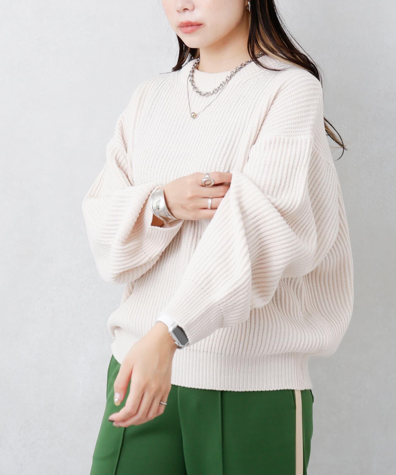 【WEB限定カラー/ピンク】袖アイレット畦編みニット 【WEB限定カラー/ピンク】袖アイレット畦編みニット