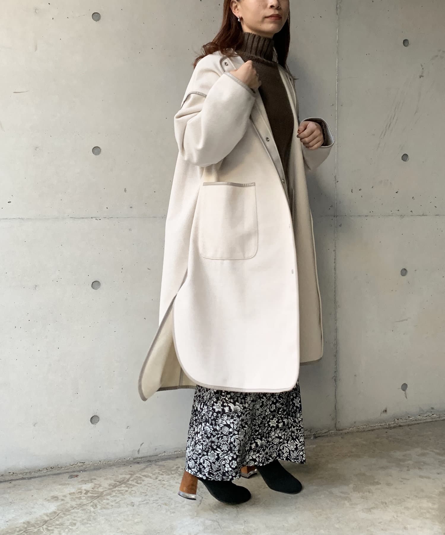 エシカルヘリンボンパイピングコート