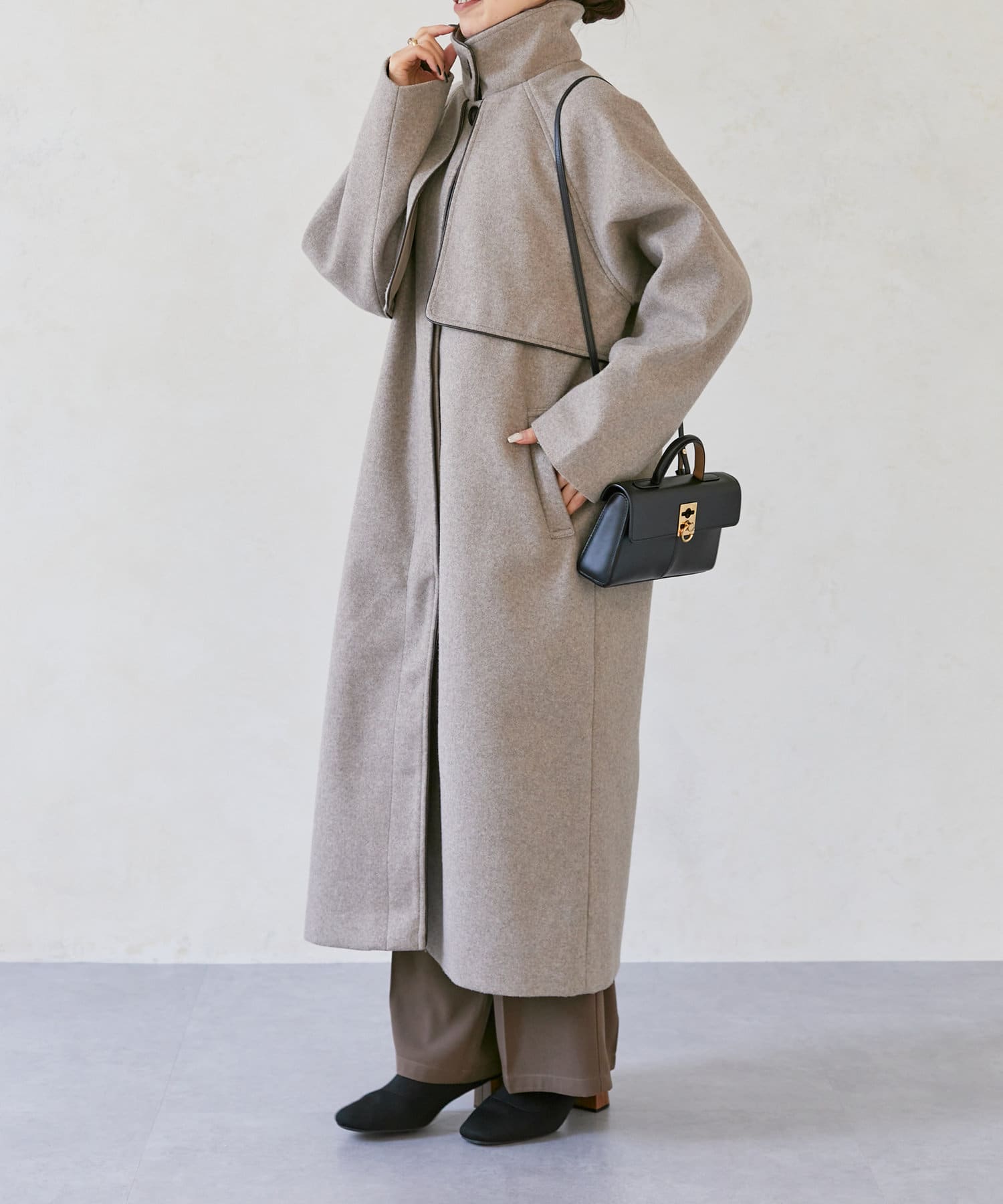 【お気に入り数14000名突破!】フェイクウールパイピングスタンドカラーコート 【お気に入り数14000名突破!】フェイクウールパイピングスタンドカラーコート