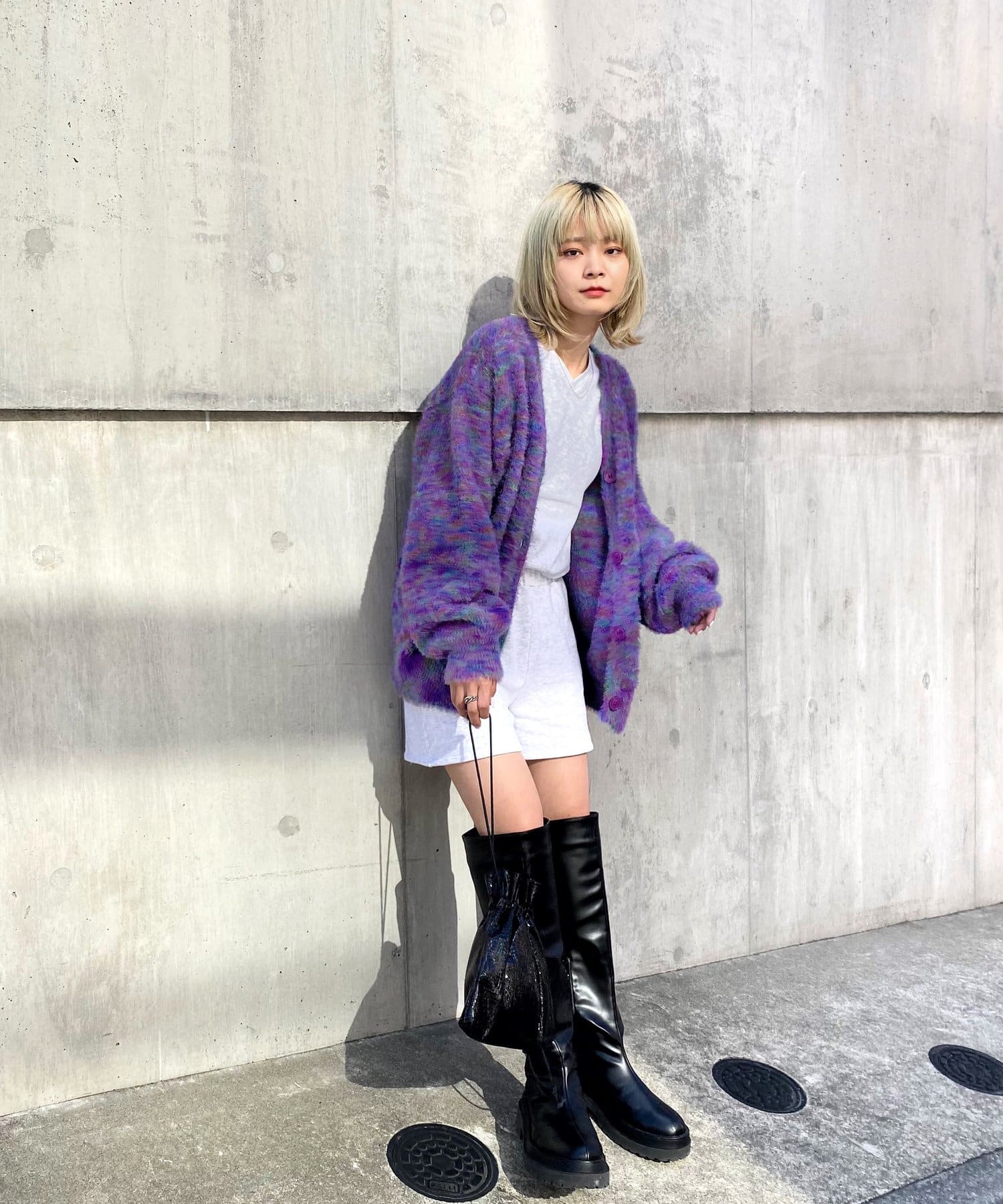 カラーシャギーカーデ