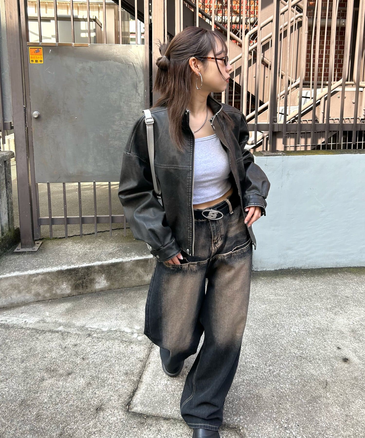 ヴィンテージライクレザーブルゾン