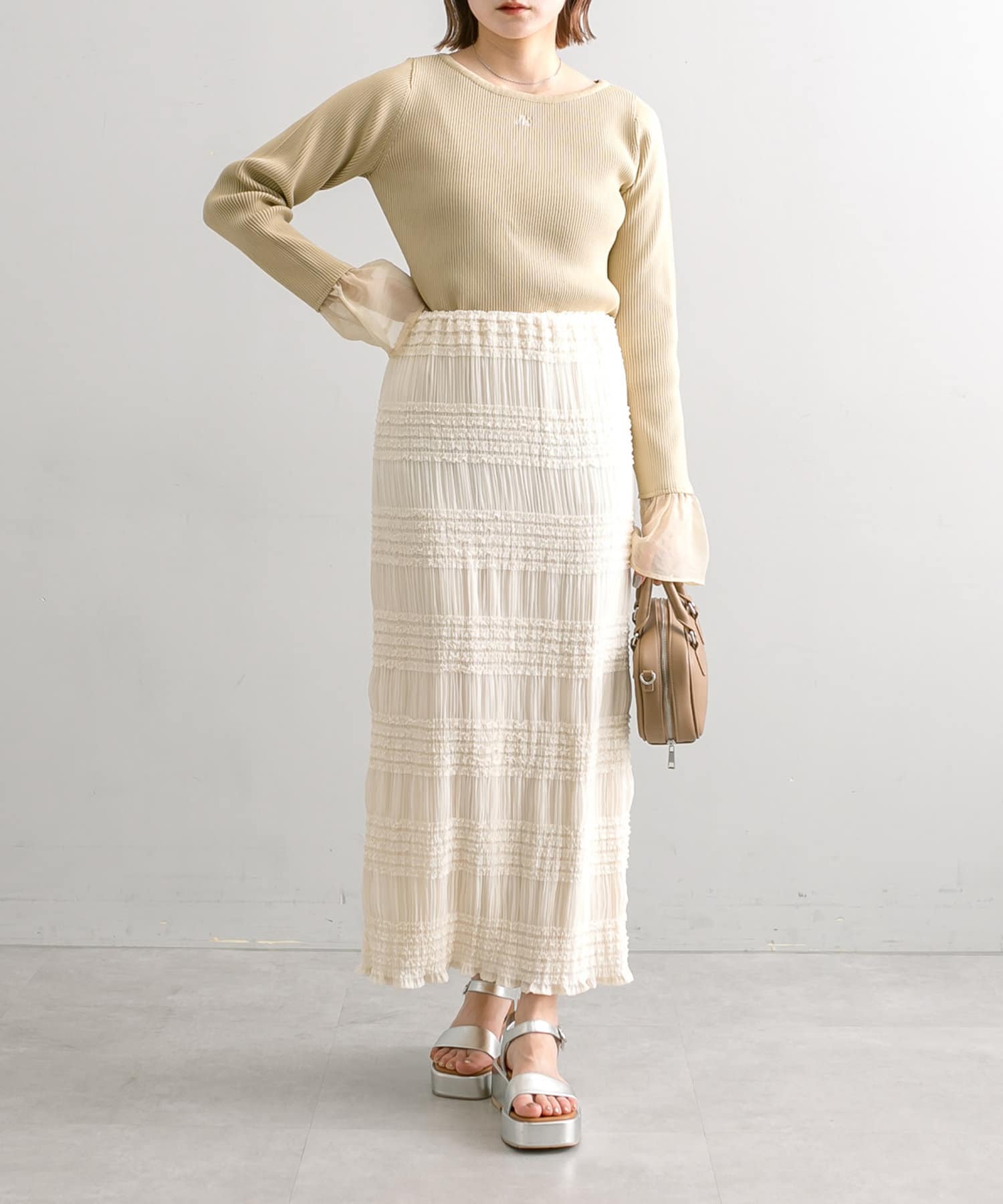 [mline]袖チュール切替ニット