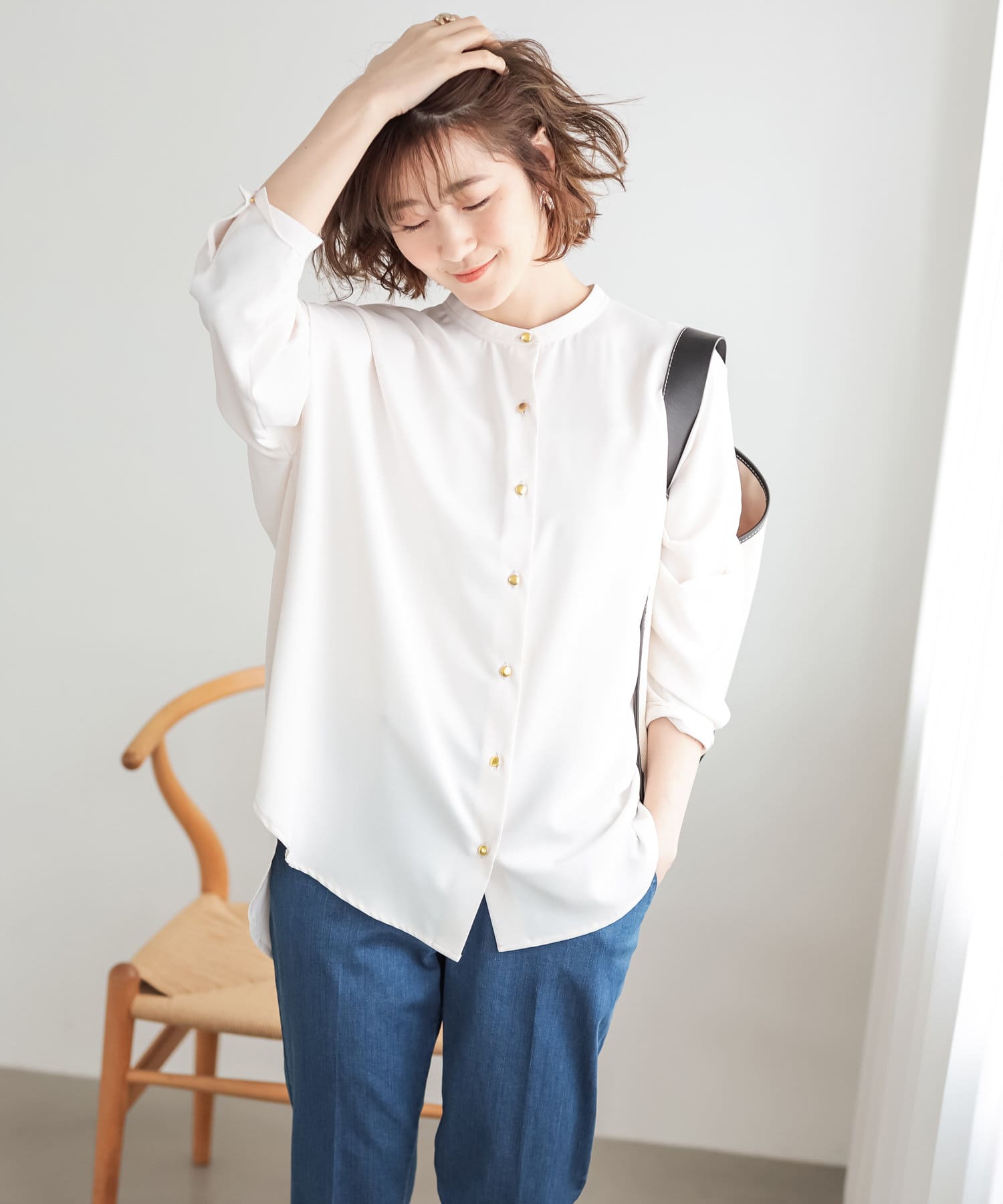 《予約》【《女性らしさを叶える素材感》洗える】バックギャザートロミシャツ 《予約》【《女性らしさを叶える素材感》洗える】バックギャザートロミシャツ