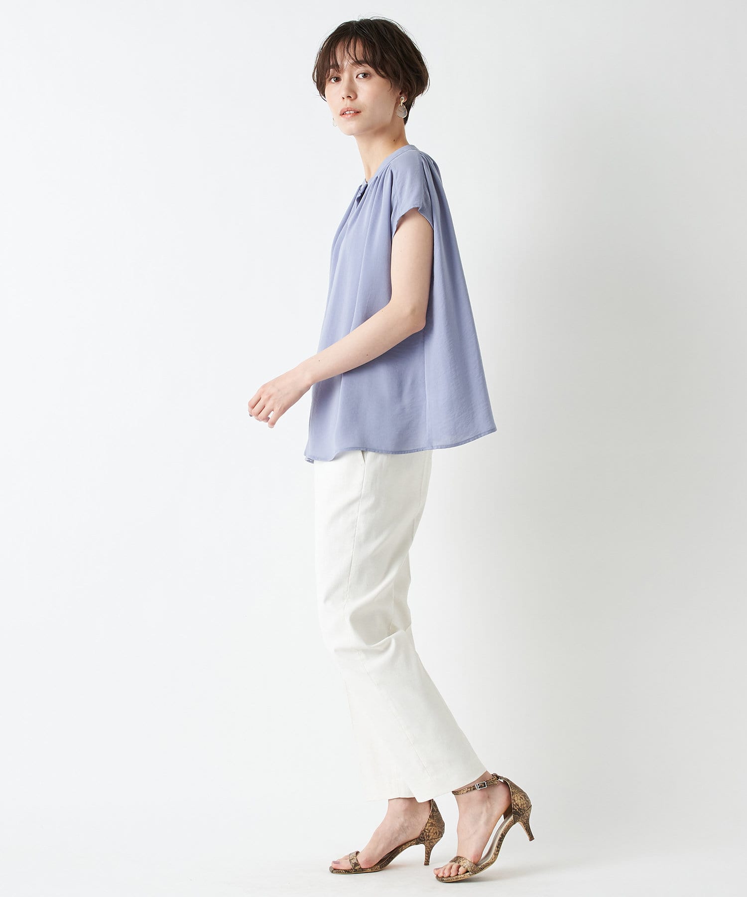 《予約》【上品な女性らしさ】撥水カルゼ2wayフレンチブラウス