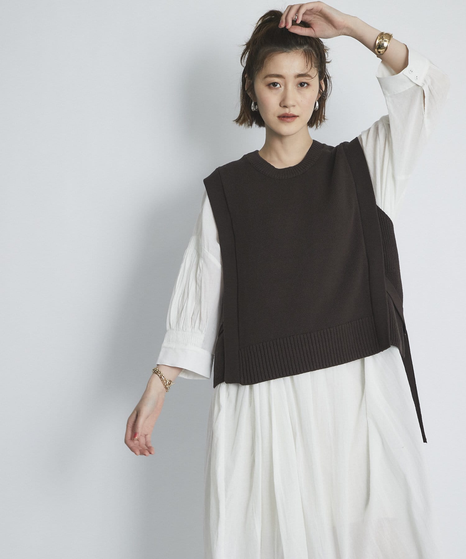 【今季旬なレイヤードスタイルが完成】ショートニットベスト 【今季旬なレイヤードスタイルが完成】ショートニットベスト