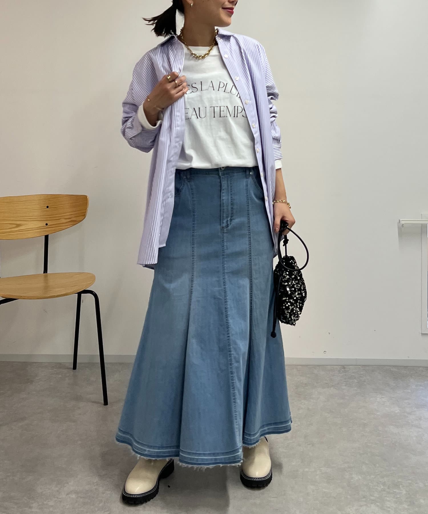 《予約》《オールシーズン履ける》ストレッチデニムスカート 《予約》《オールシーズン履ける》ストレッチデニムスカート