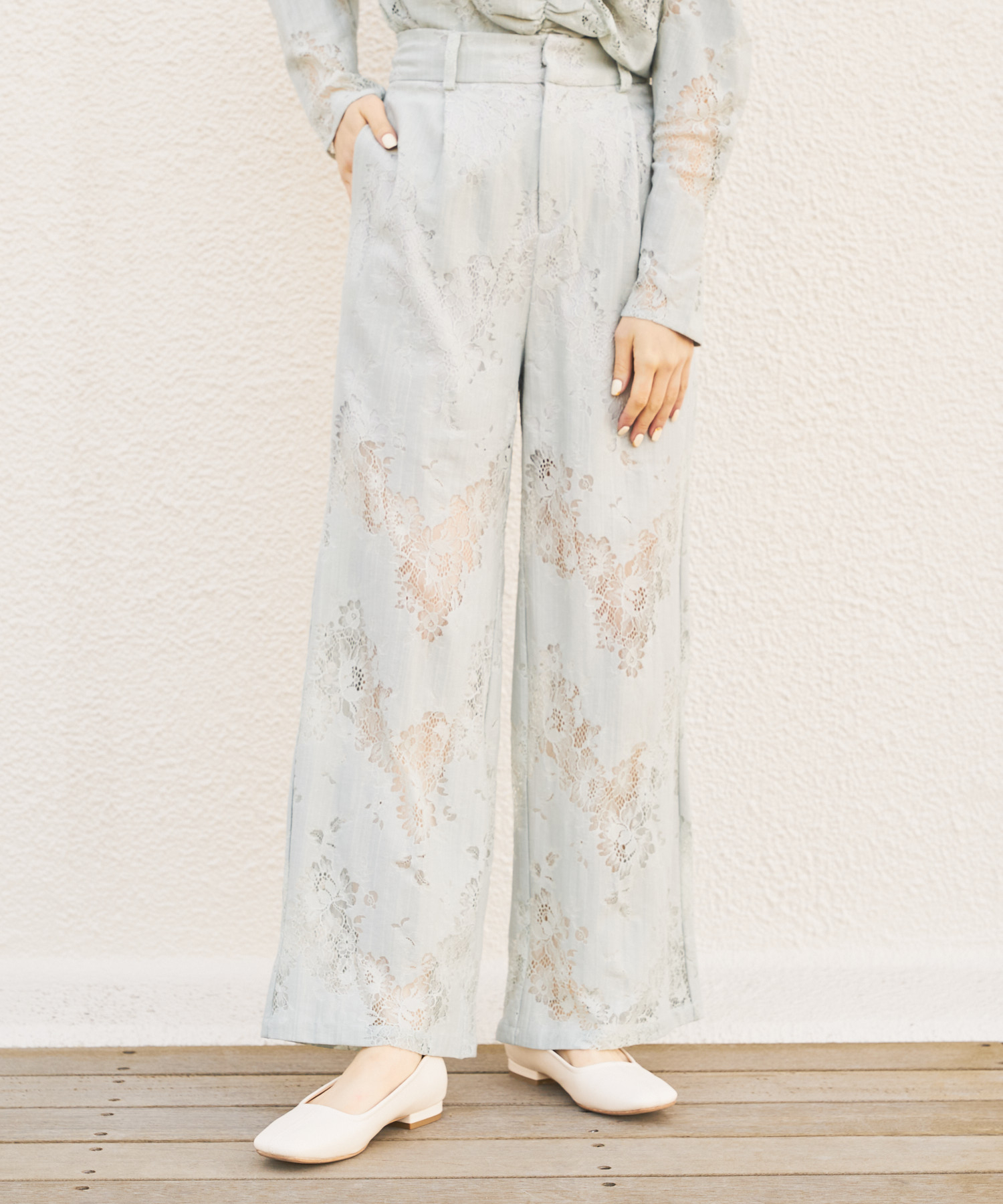 総レースストレートロングパンツ