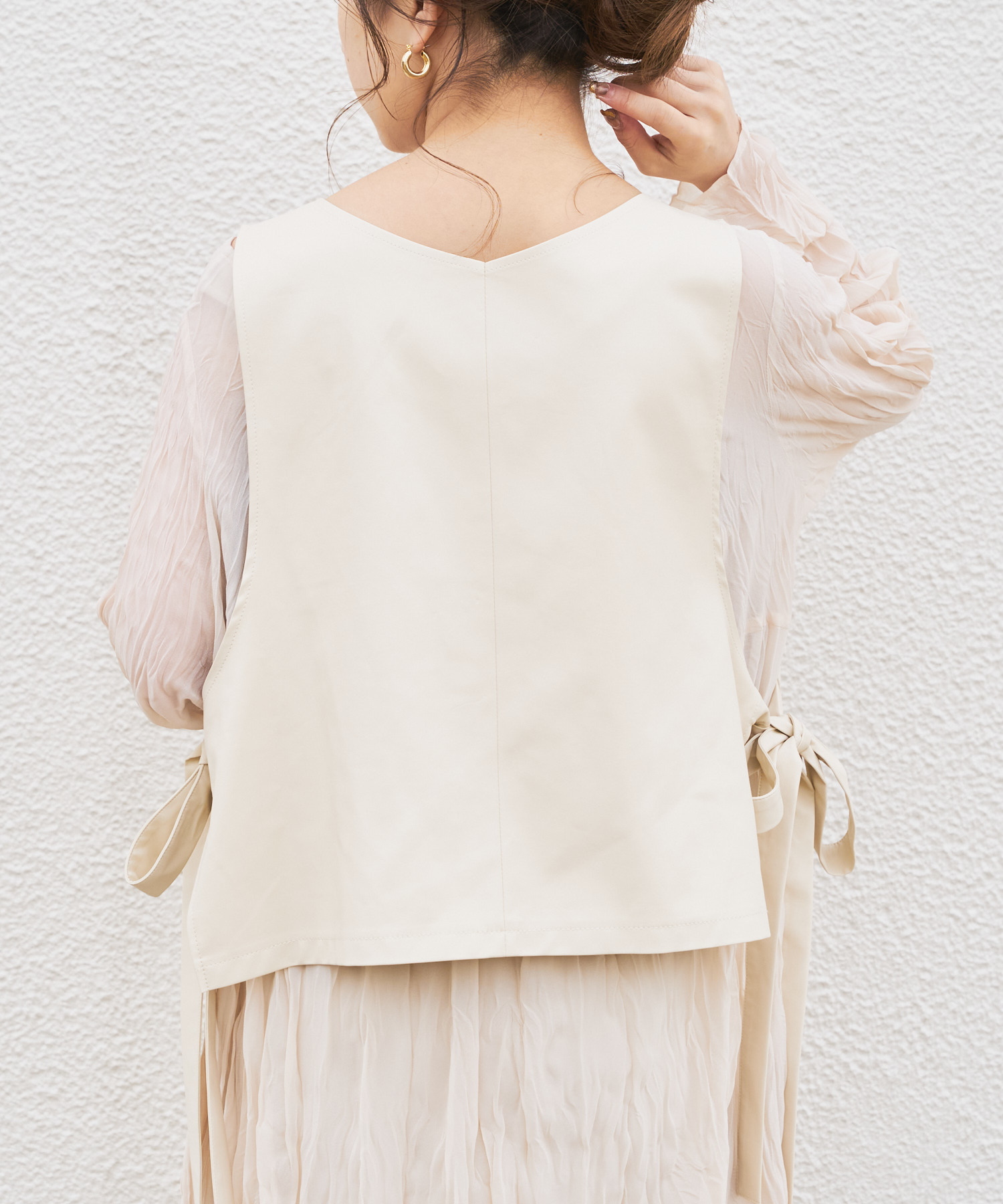 レザーベスト付プリーツロングワンピース
