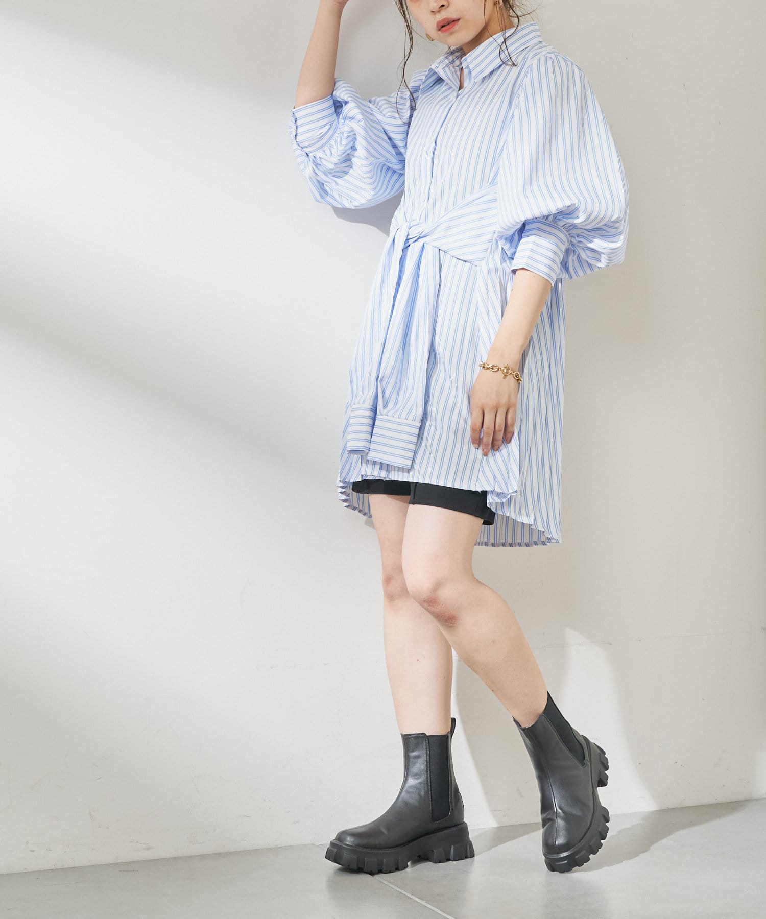 ウエスト巻きバックプリーツチュニック