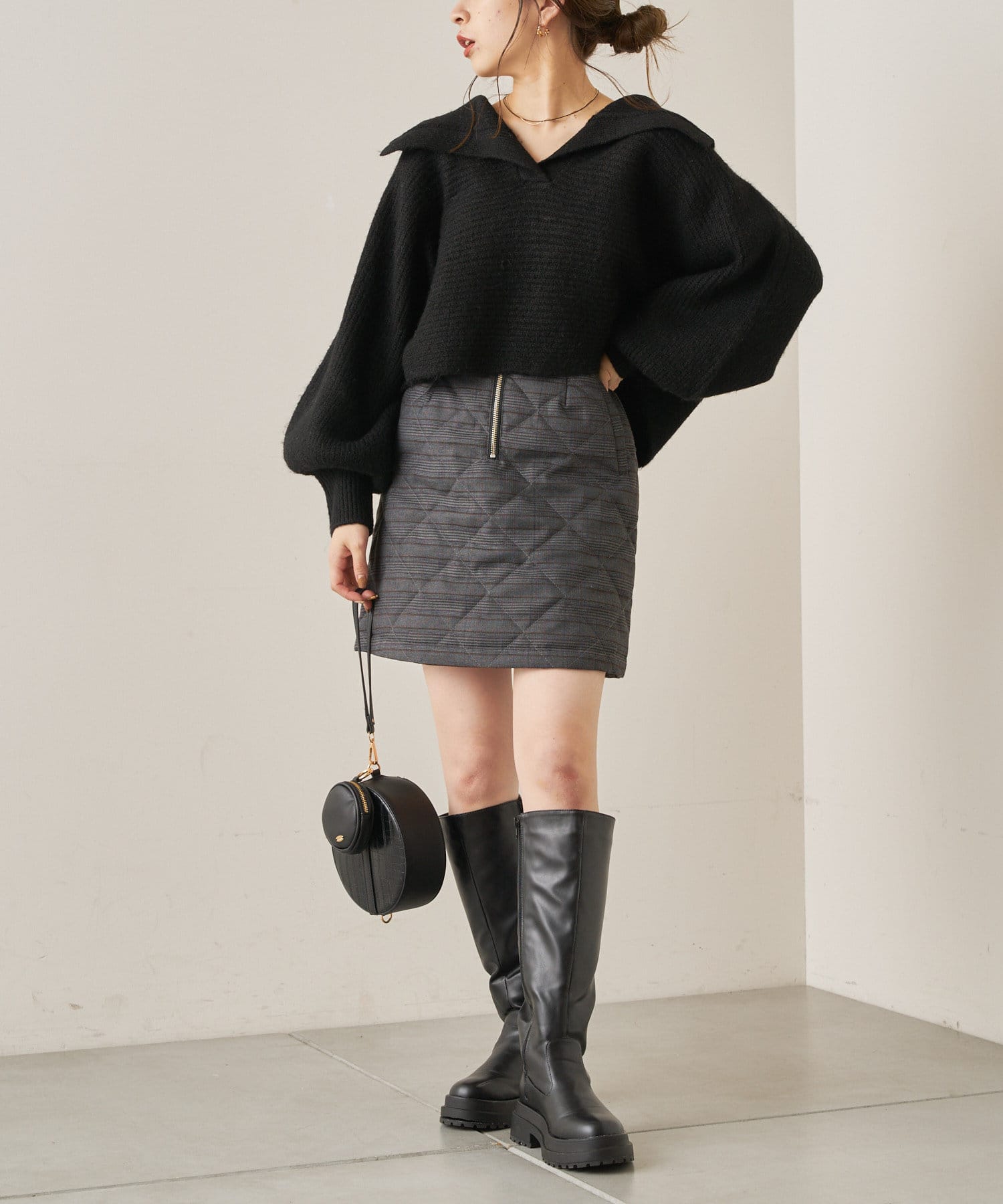 【SET UP対応】センターZIPキルティングミニスカート 【SET UP対応】センターZIPキルティングミニスカート