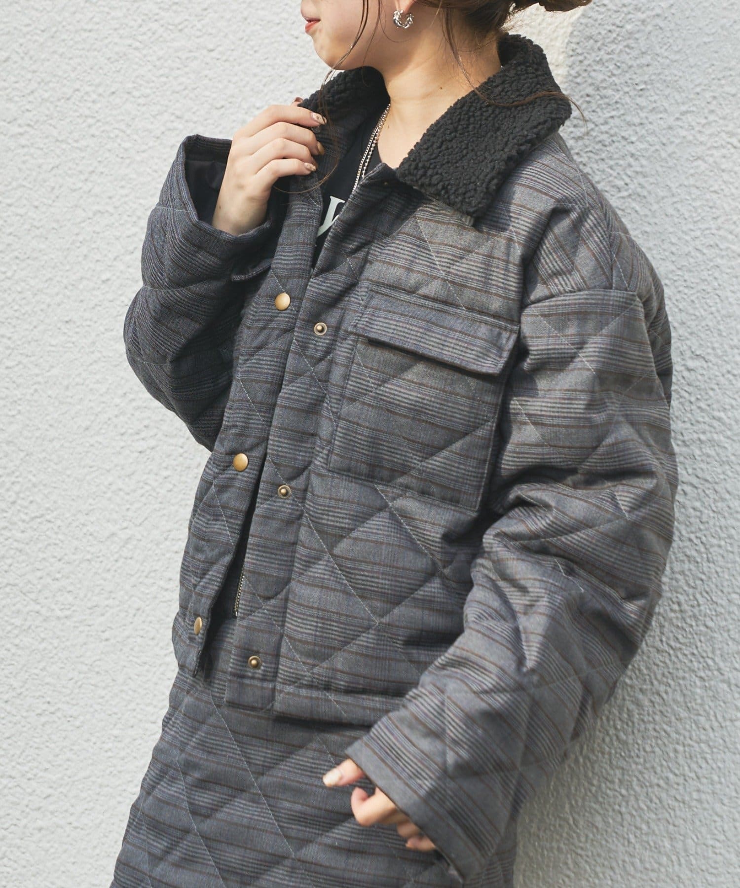 【SET UP対応】取り外しボア襟キルティングジャケット