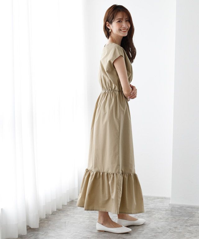 キーネックフレア切り替えワンピース【2020夏新作】[会員限定☆10％OFF][送料無料](7/30 9:59まで) MD
